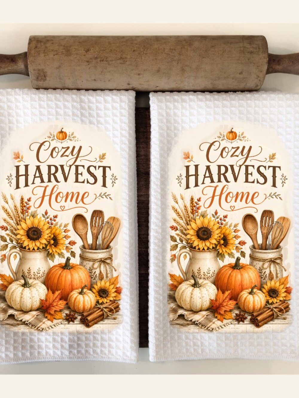 Cozy Harvest Home Kitchen Towel, Fall Pumpkin Dish Towel